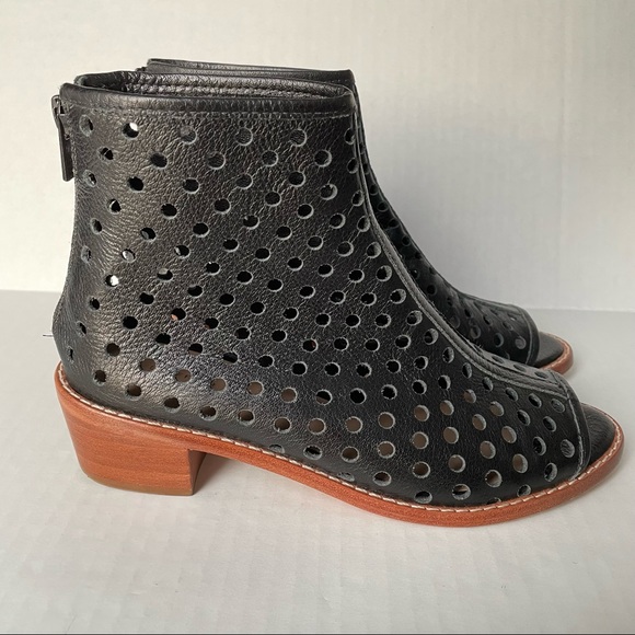 Loeffler Randall Ione Black Laser Cut Perforated Open Toe Ankle Bootie size 7 - Picture 2 of 12